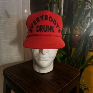 Red Everybody Drunk Trucker Hat Cobra Caps Snapback Vintage Style